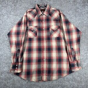 Plains Western Wear Shirt Men XL Black Beige Plaid Cowboy Long Sleeve Pearl Snap